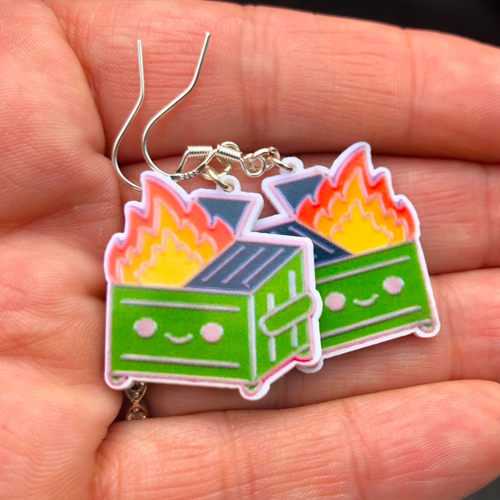 Acrylic double sided Dumpster Fire earrings